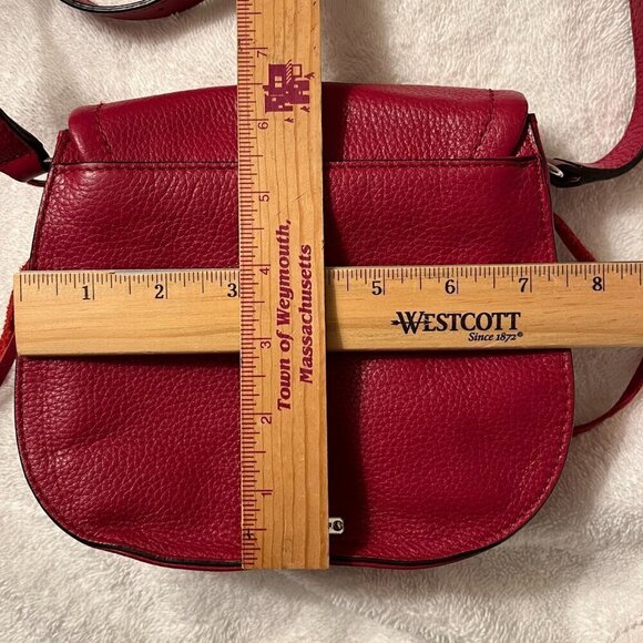Rebecca Minkoff Crossbody Saddle Bag Pebble Leather Whip Stitch Detail Burgundy - Picture 16 of 16